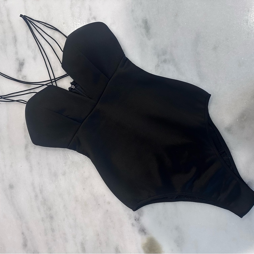 Rare London Black Strappy Bodysuit